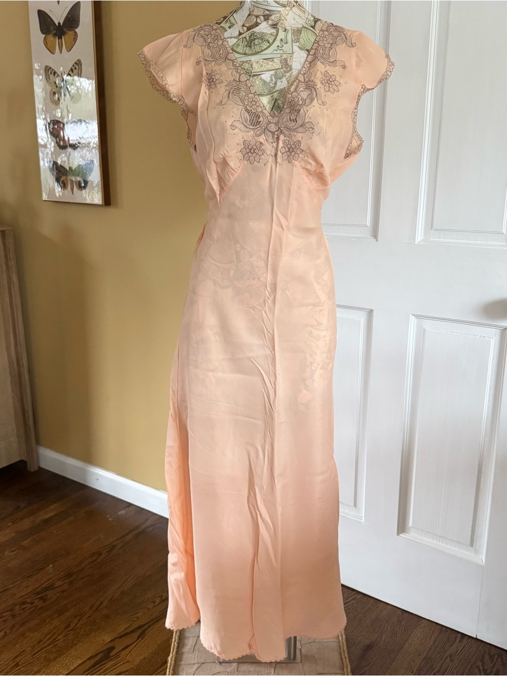 Vintage 1930s 1940s Peach Nightgown Slip Dress Old Hollywood